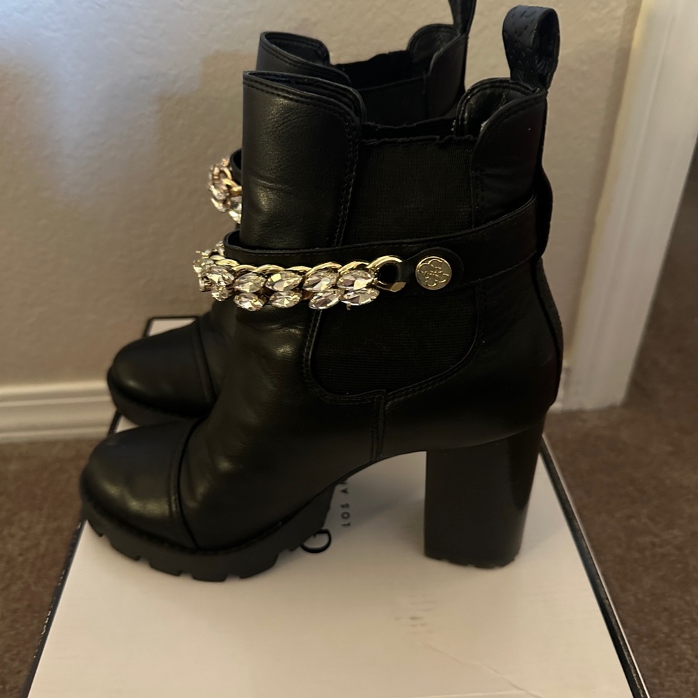 Black boots with Rhinestone Embellished Strap.